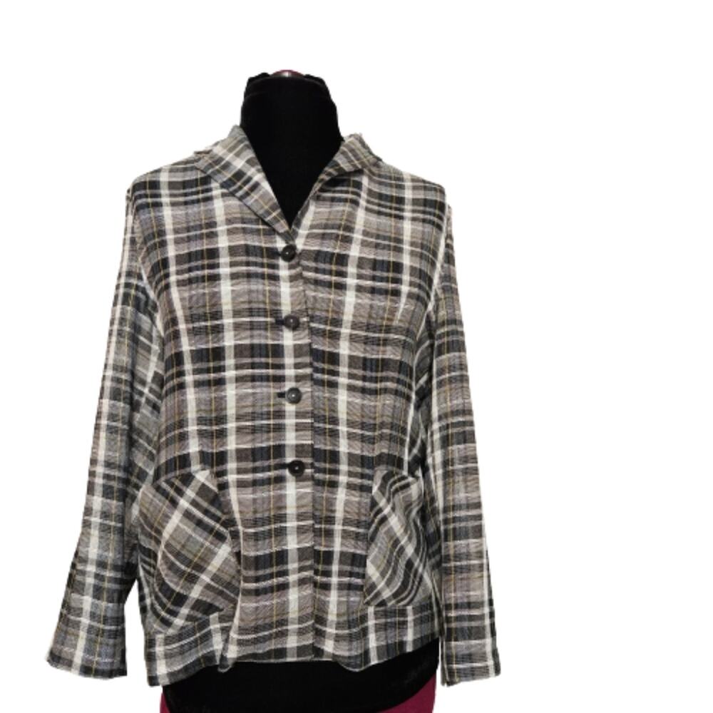 Moriah Semi Sheer Gauze Weave Button Front Pocket Plaid‎ Top Coastal Boho